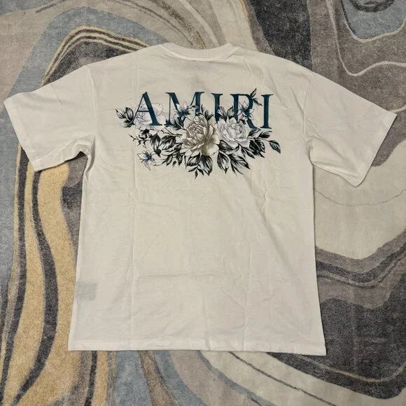 Amiri Floarl Logo White Tee Mens Size Large